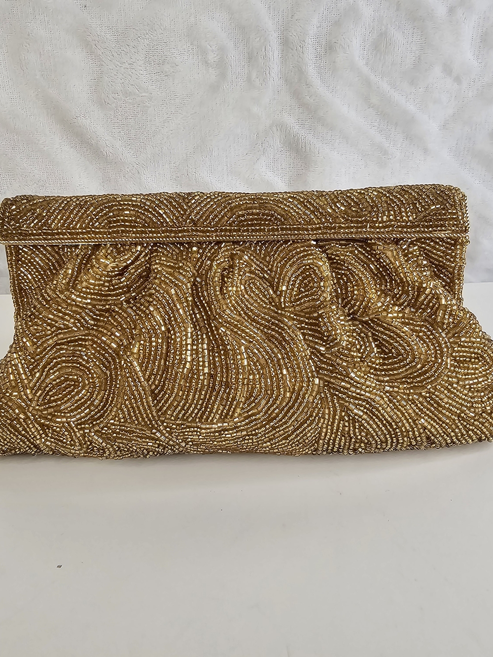Lord & Taylor Gold Beaded Fold-Over Clutch